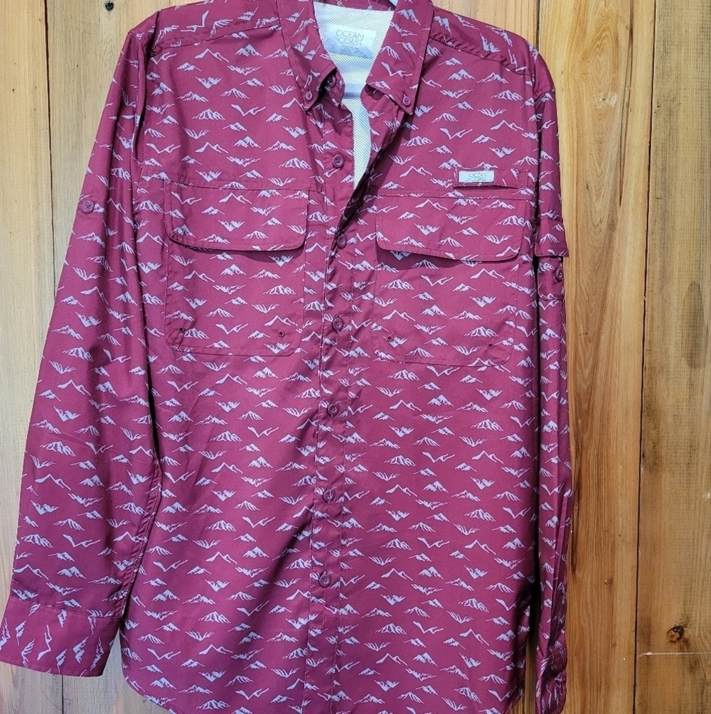 Ocean Coast Red Patterned Button-Up Shirt